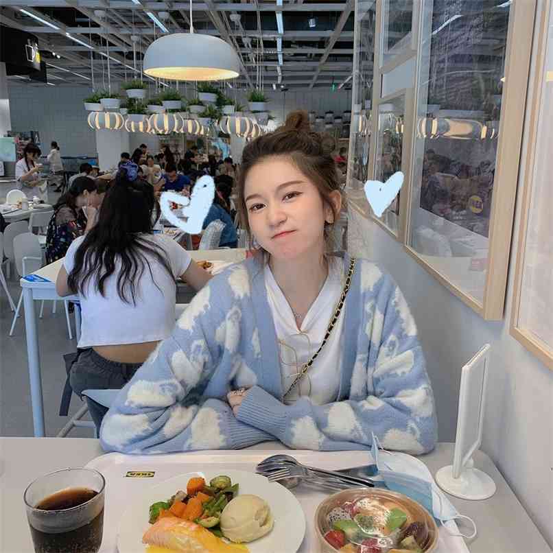 

Women' top autumn loose sweater slimming lamb knitted cardigan 210520, Blue