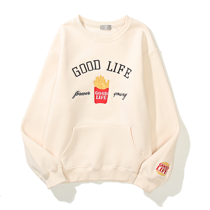 

Autumn winter mens tide brand fries hoodies good life men women Couple sweater Plus velvet coats streetwear BTS Sweatshirts Designer Letter, Black