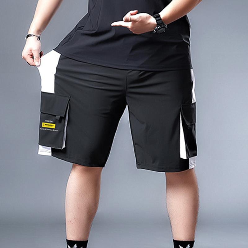 

Men Tooling Shorts Summer Five-point Pants Multi-bag Ice Silk OVERSIZED -7XL Men's, Black