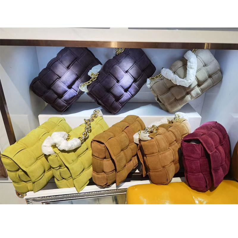 

Fashion Women Evening Bags Thick Metal Chain Frosted Suede Bag Woven Cross-body ShoulderBag PillowBag Tote Lady Chains Starp Handbag, Apricot chain