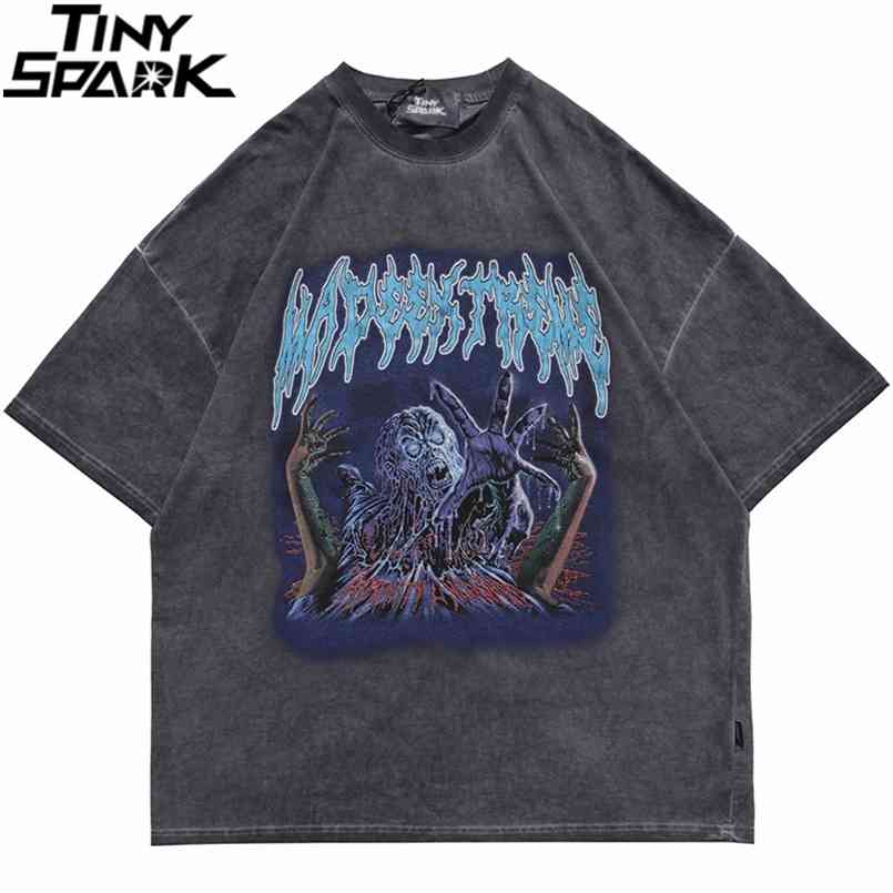 

Hip Hop Oversize Washed T-Shirt Men Streetwear Monster Print T Shirt Harajuku Cotton Loose Summer Short Sleeve Tshirt Gray 210707, A212189