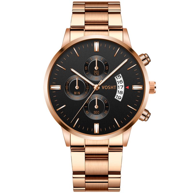 

Male Quartz Watch Gold Dial Stainless Steel Strap Sapphire Crystal Auto Calendar Fashion Pattern Men's Year 2021 Wristwatches, Rose03