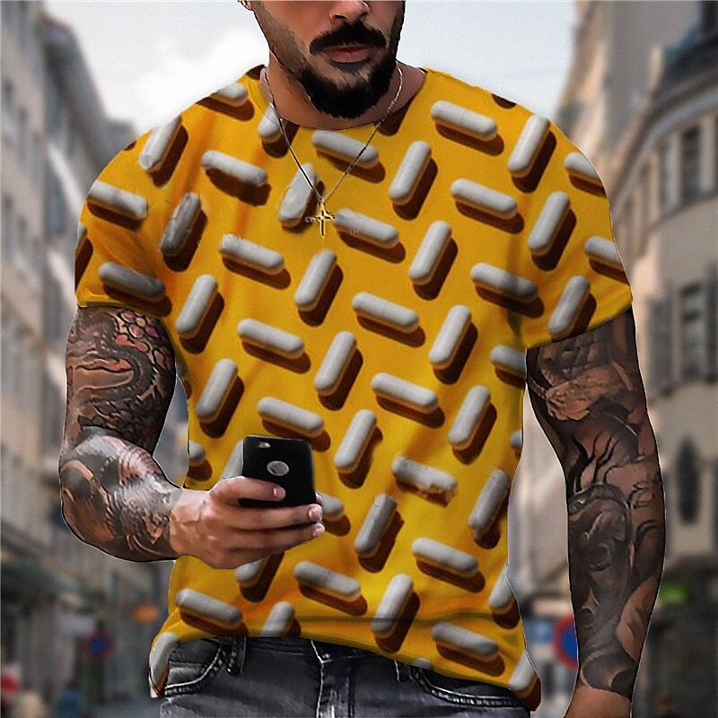 Men's Unisex T shirt 3D Print Graphic Prints Crew Neck Capsule Daily Holiday Print Short Sleeve Tops Casual Designer Big and Tall Yellow o54-image-754683066