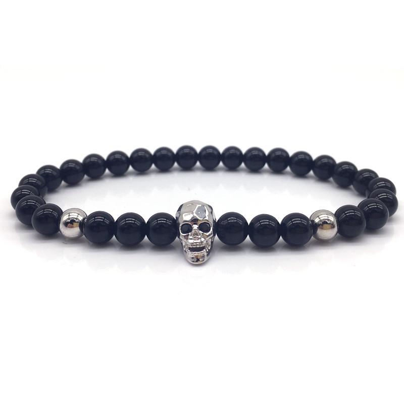 

Beaded, Strands 2021 Classic Skull Charm Bracelet Men Handmade Simple 6mm Natural Stone Bead For Jewelry Gift