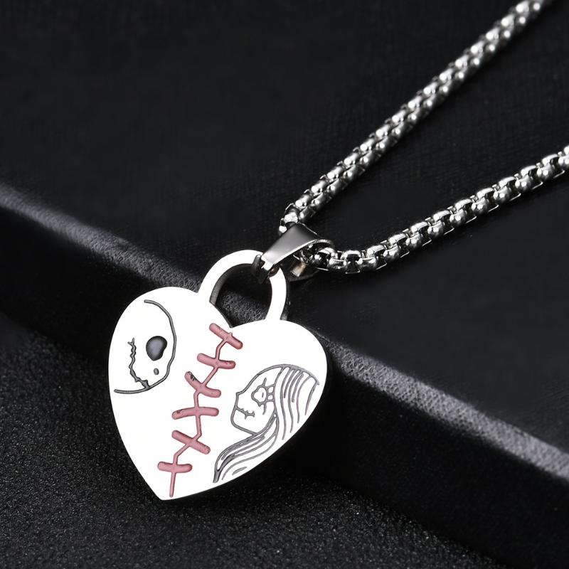 

Chains Nightmare Before Christmas Jack And Sally Necklace For Mens Women Gothic Couple Heart Lock Pendant Collares De Moda