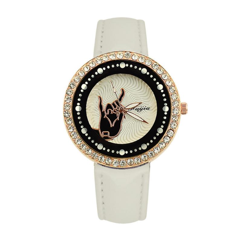 

Quartz Wrist Women Watches Features Diamond Palm Round Dial Relogio Feminino Reloj Hombre Leather Band Ladies Clcoks B30 Wristwatches, Black