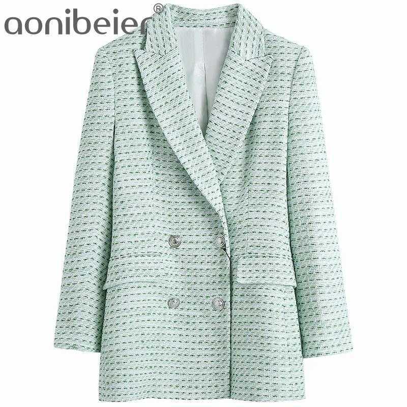 

Spring Textured Office Lady Blazers Double Breasted Long Sleeve Women Suit Jacket Light Green Casual Female Blazer Top 210604, Skirts