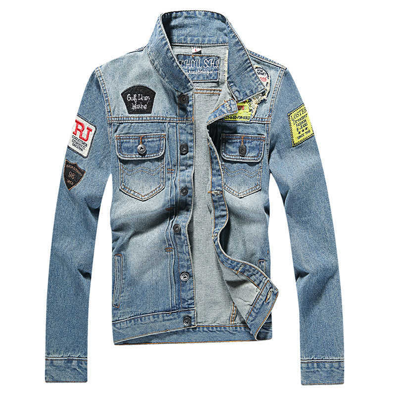 

Destroyed Jeans Flight Jacket Men Ripped Denim Jean Jackets Hip Hop Overcoats Casual Streetwear X0621, Camel