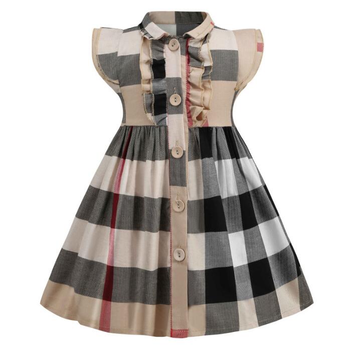 

Lovely Girls Summer Princess Dresses Cotton Kids Short Sleeve A-Line Dress Children Plaid Skirts Girl Skirt 2-7 Years, As picture