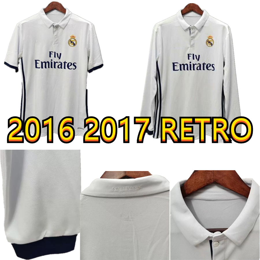 

2016 2017 Retro real madrid soccer jersey Long short sleeve RONALDO PEPE KROSS BENZEMA full football shirt 16 17 JAMES Vintage Camiseta de f