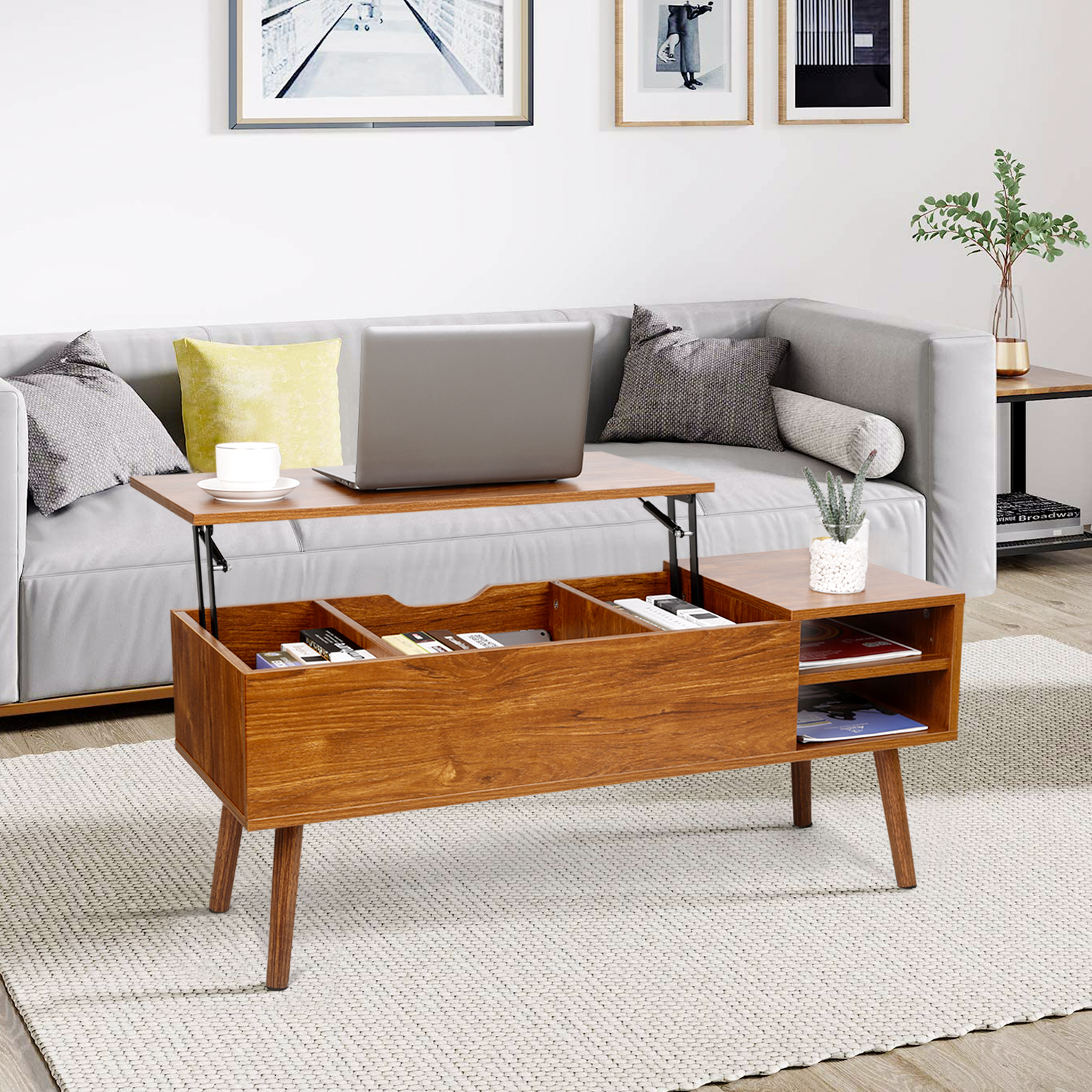 

Modern Lift Top Coffee Table for Living Room with Larger Hidden Compartments and Adjustable Storage Shelf,Walnut