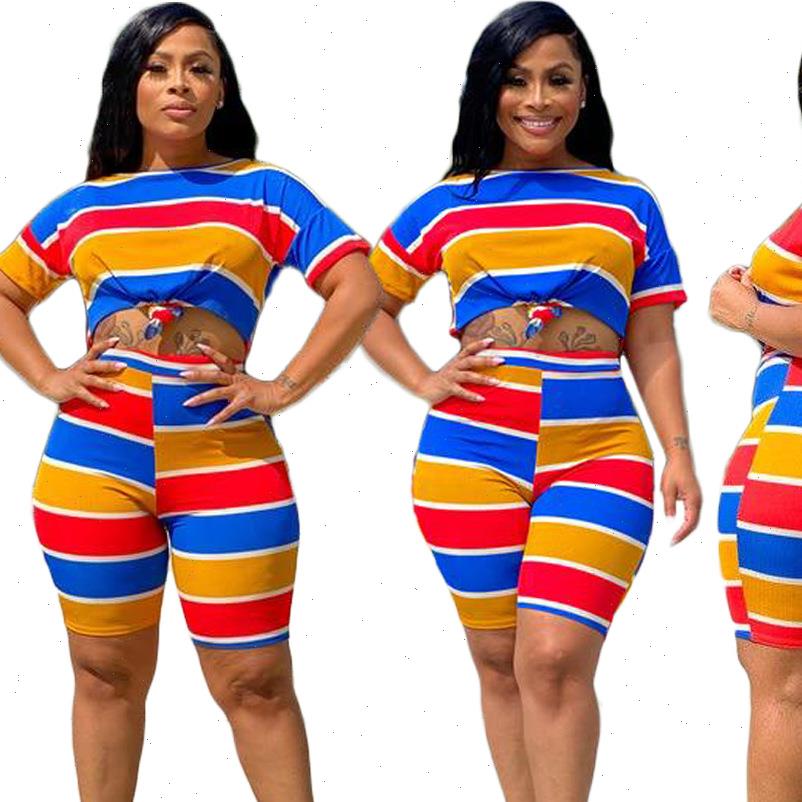 

summer listing s suit colorful women tracksuits striped prints casual t shirt shorts two piece set fashion clothing, Gray