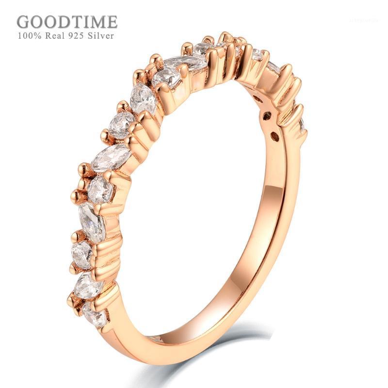 

Cluster Rings Luxury Bride Ring 925 Sterling Silver Zircon Rose Gold Color Wedding Jewelry Accessories Girlfriend Gift, Golden;silver