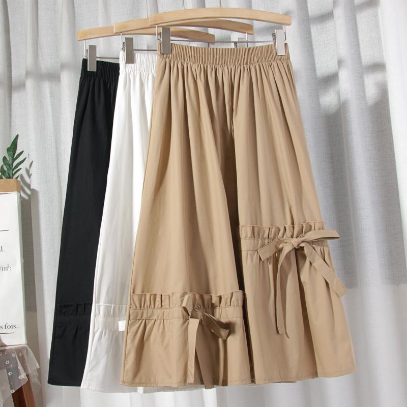 

Skirts Ruffles Bowtie Womens 2021 Summer Designer A-Line Office Lady Work Skirt Lace Up High Waist Jupe Femme Faldas Mujer, Black