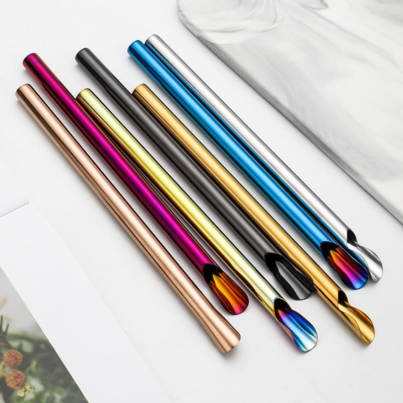 

Drinking Straws 1pc Reusable Colorful Stainless Steel Sturdy Straight Drinks Straw Stirring Spoon Smoothie Mixing 21.5cm