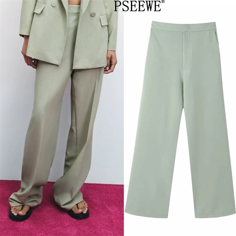 

Women's Pants Green Straight High Waisted Trousers For Female Fashion Spring Elastic Waist Office Woman 210519