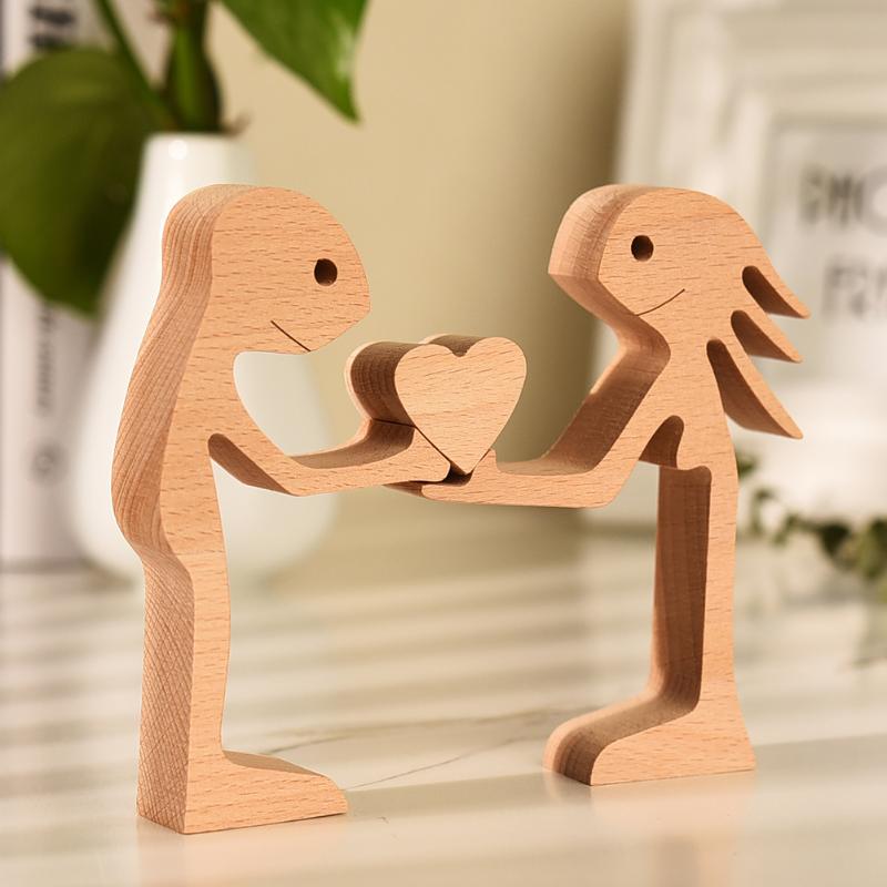 

Decorative Objects & Figurines Adornos De Madera Table Ornaments Wood Couple Mini Version Statue Home Decoration Witness You And Me Love Fam