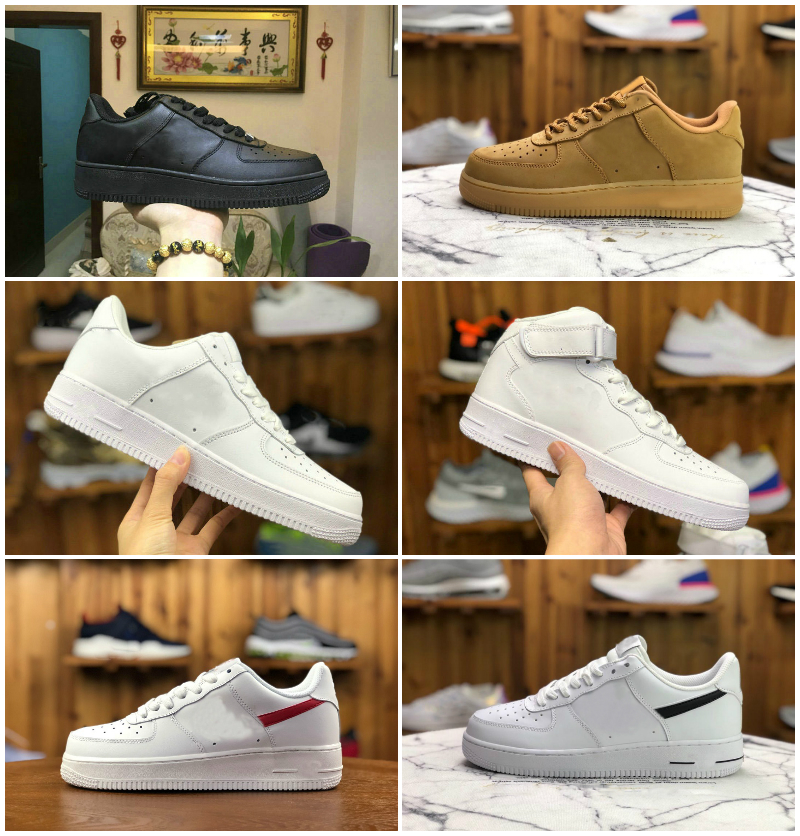 

Wholesale Classic FORCES Mens Low Running Shoes Cheap Unisex 1 one Knit Euro Men High Air Women All White Triple Black Red Skateboard Skate Outdoor Trainers, Bubble package bag