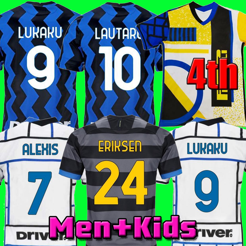 

INTER 2020 2021 soccer jersey LUKAKU VIDAL BARELLA LAUTARO ERIKSEN ALEXIS HAKIMI 20 21 football shirt uniforms men + kids kit 4th fourth, Away men+patch