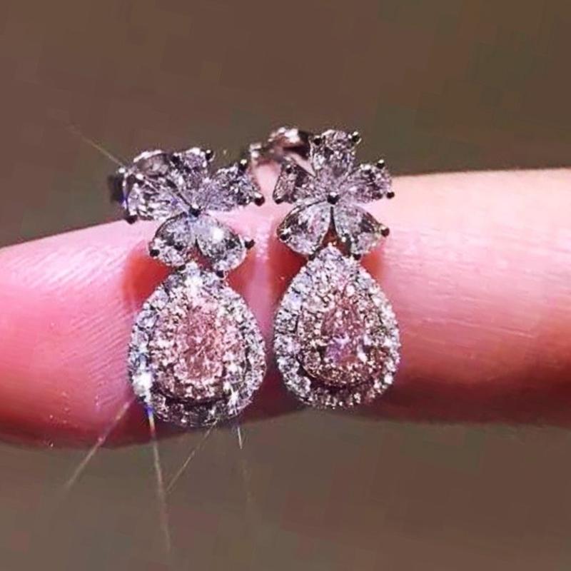 

Stud CAOSHI Stylish Flower Earrings For Women Pink Zirconia Elegant Female Wedding Party Accessories Delicate Design Jewelry, Golden;silver