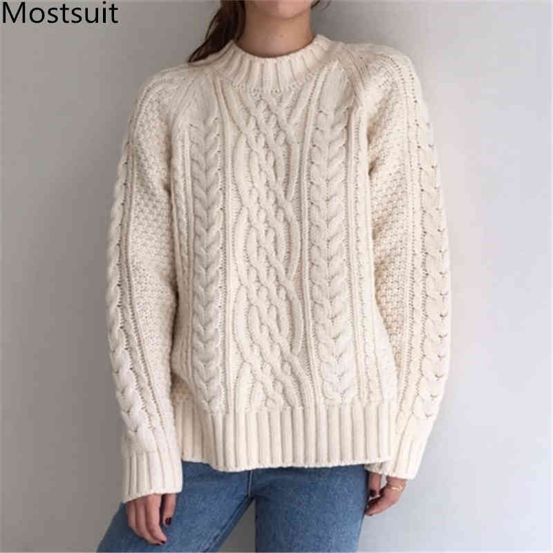 

Winter Thicken Twisted Knitting Sweater Pullover Women Long Sleeve O-neck Female Korean Casual Fashion Tops Sweaters Femme 210518, Beige