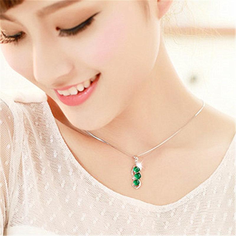 

Pendant Necklaces Cute Crystal Green Pea Necklace For Women Jewelry Trendy 2021 Choker Female Silver Plated Chain Clavicle Accessories