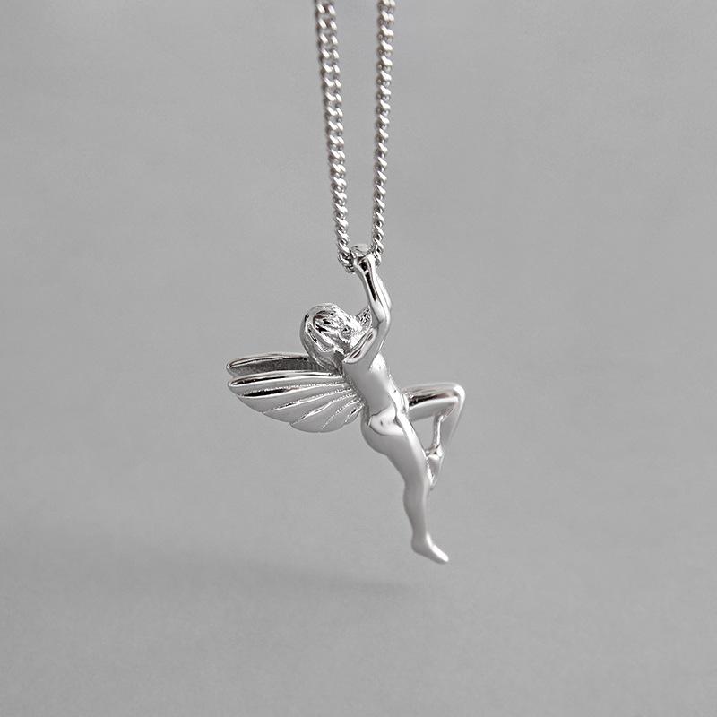 

Pendant Necklaces Korean S925 Sterling Silver Necklace INS Primordial Wind Guardian Angel Small Personality Lovers Chain Lover Woman Gift