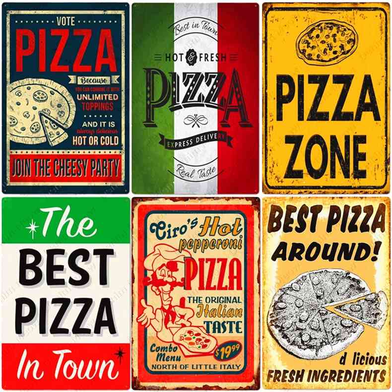 

Zone Plaque Great Food Vintage Metal Sign Pub Bar Home Decoration Best Homemade Poster Italian Pizza Wall Art Plate N374a