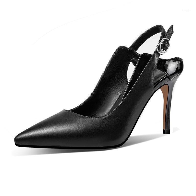 

HCHao Summer Women's Pumps Genuine Leather Strange Style Heels Two-piece Shoes Slingbacks Fashion Shallow Sandals Dress, Black