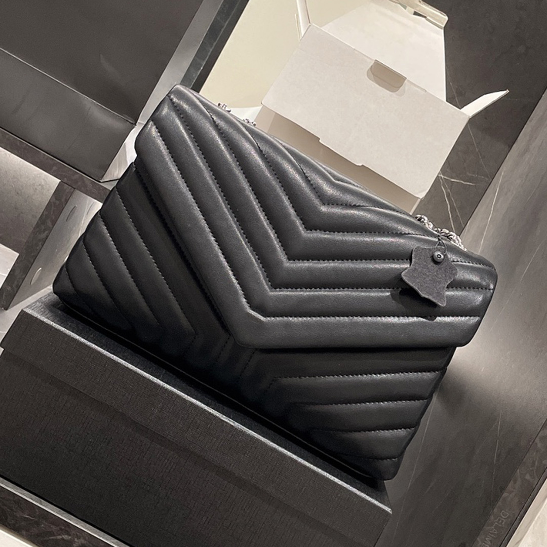 

2021 France Women Lady Calfskin V-stitch Bags Classic LOULOU Gold Hardware Chains Crossbody Shoulder Bag Purse Holder Famous Luxury Designer Y Messenger Handbags, Golden hardware