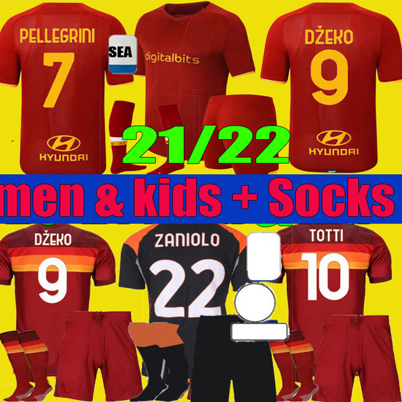 

MEN KIDs 21 22 HOME SOCCER JERSEYS ROMA KITS DZEKO STROOTMAN PELLEGRINI ZANIOLO FLORENZI KLUIVERT 2021 2022 ROME FOOTBALL SHIRTS SETS Socks uniform, 21 22 home shirt+patch
