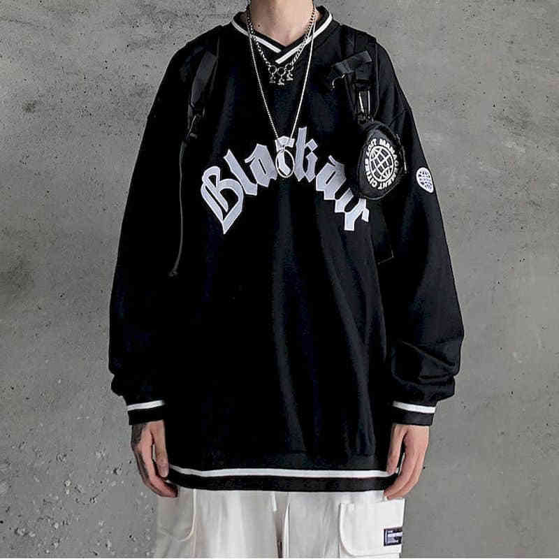 

men's hoodies & sweatshirts pulÃ´ver moletom masculino grande com cote em v, para primavera, estilo hong kong, novo jaqueta manga compri, Black