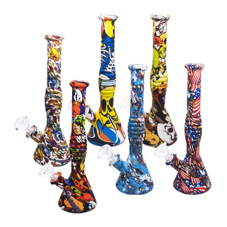 

Hookah 11.8'' height Printing Silicone Bong water Pipe Printed colorful Beaker Design smoking pipes