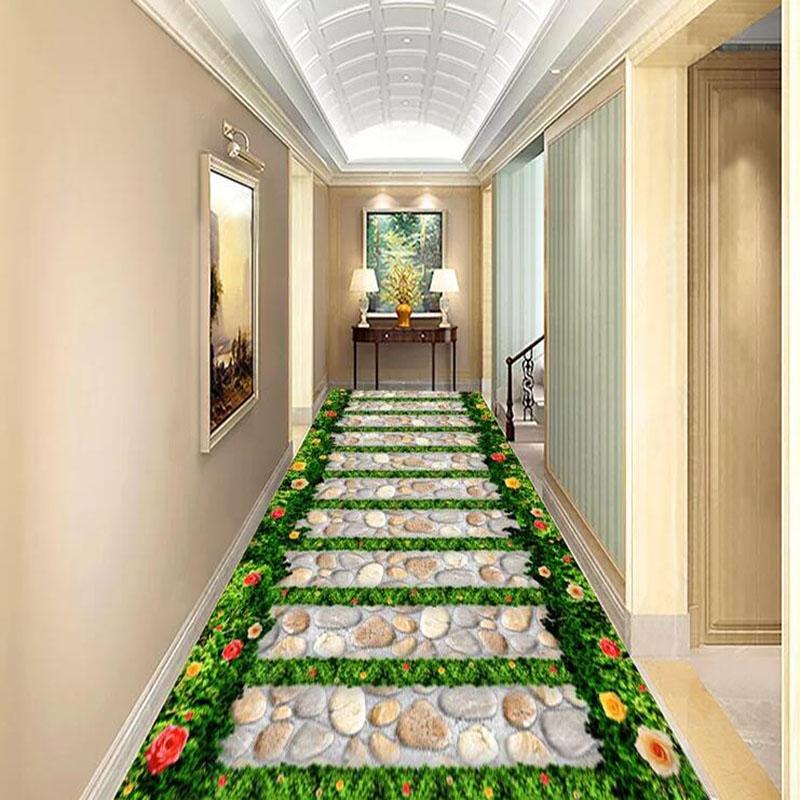 

Wallpapers PVC Wallpaper 3D Garden Stone Path Tiles Floor Mural Living Room Balcony Bathroom Waterproof Sticker Home Decor, As pic