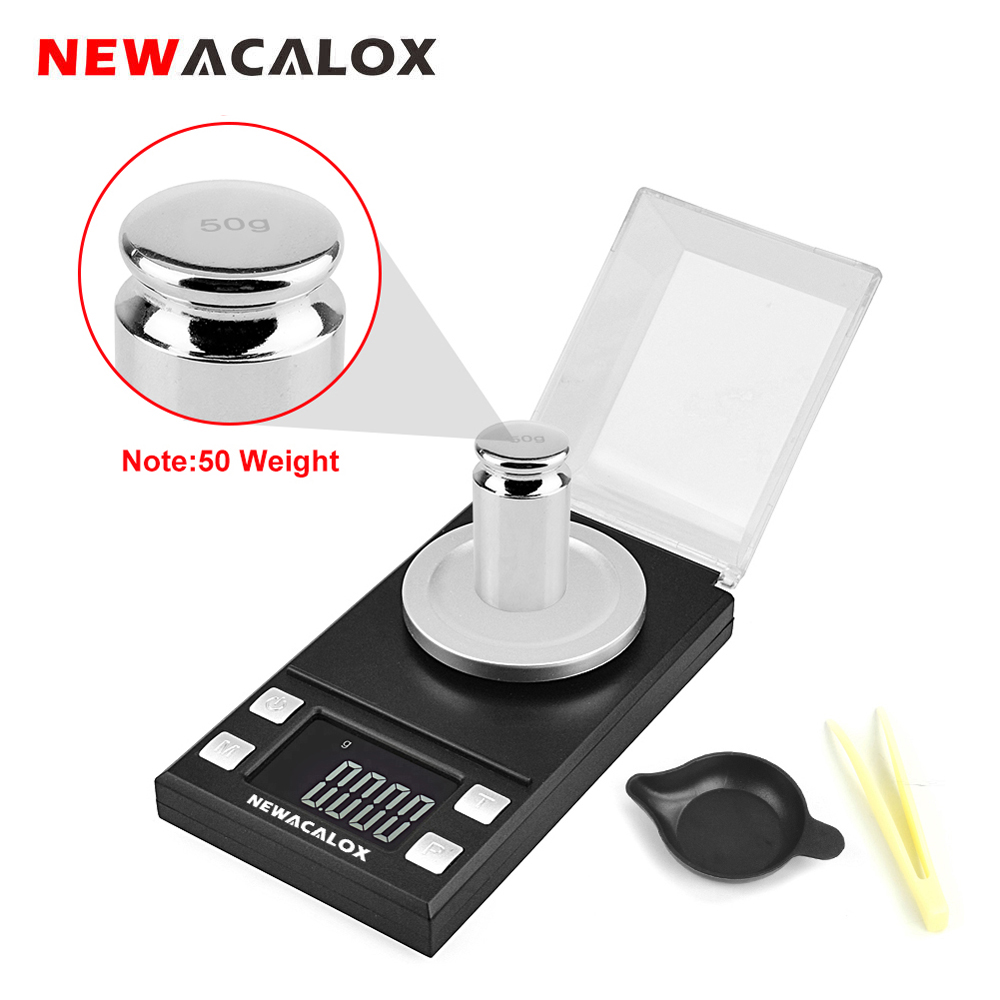 

NEWACALOX 50g/100g*0.001g LCD Digital Jewelry Scales Lab Weight High Precision Scale Medicinal Portable Mini Electronic Balance