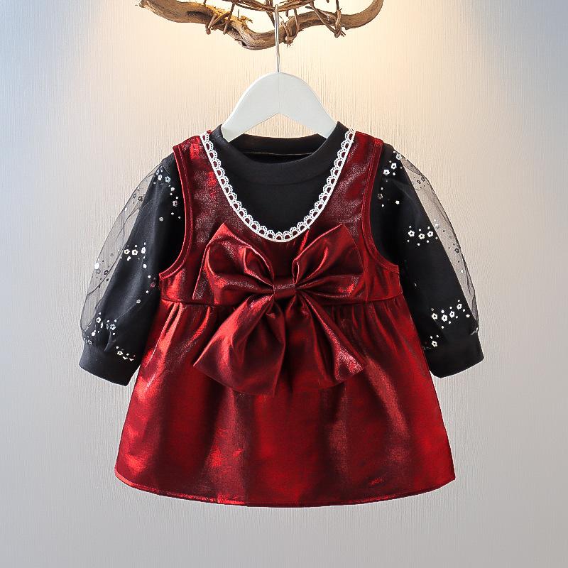 

Girl's Dresses Baby Girls Dress Set 2022 Spring Children's Style Bow Princess 2pcs Sets Wholesale, Red;yellow