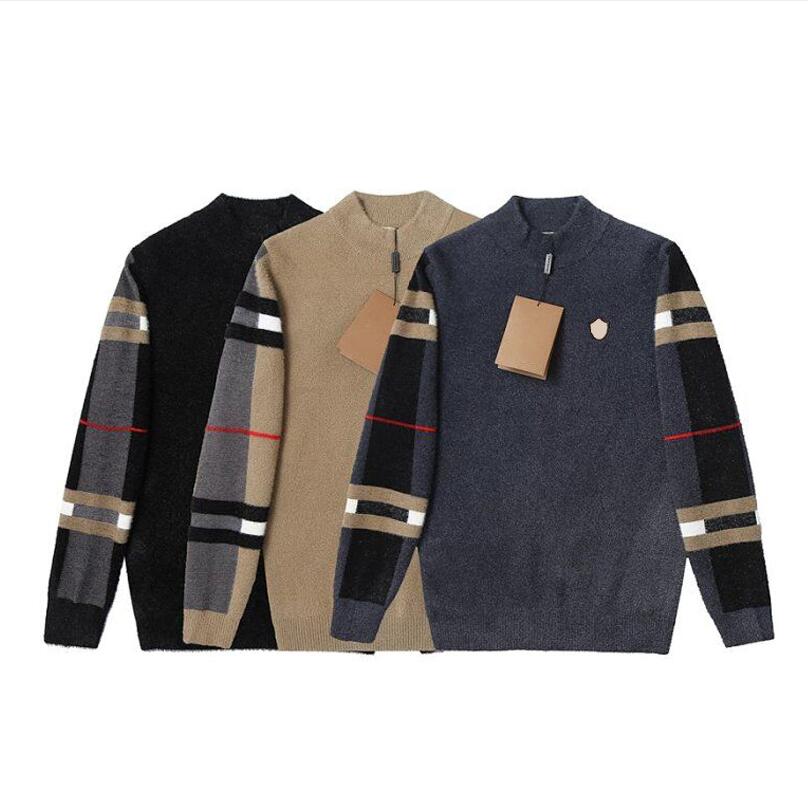 

Classical Men's Knitted Sweater Brand Mens Classic Knit Sweatshirt Vintage Plaid Designer Pullover Sweaters -3XL 139298, White;black