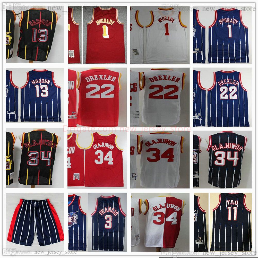 

Retro Blue White Stripe Basketball Harden Jersey Stitched Vintage Hakeem 34 Olajuwon Tracy Steve 1 McGrady 3 Francis Yao Clyde Ming Drexler Jerseys, As the picture