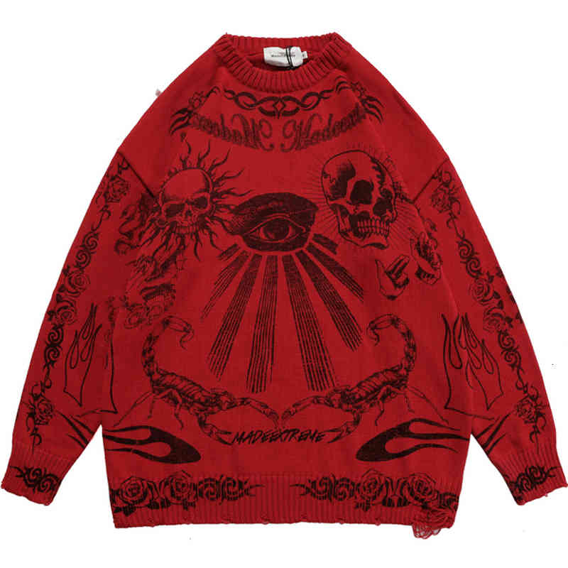 

Men's Sweaters Suéter de algodão estampado grafite caveira masculino, blusão harajuku streetwear unissex tamanho grande, casal solto, retrô, pulôver, tops KHGE, 1# shoe box