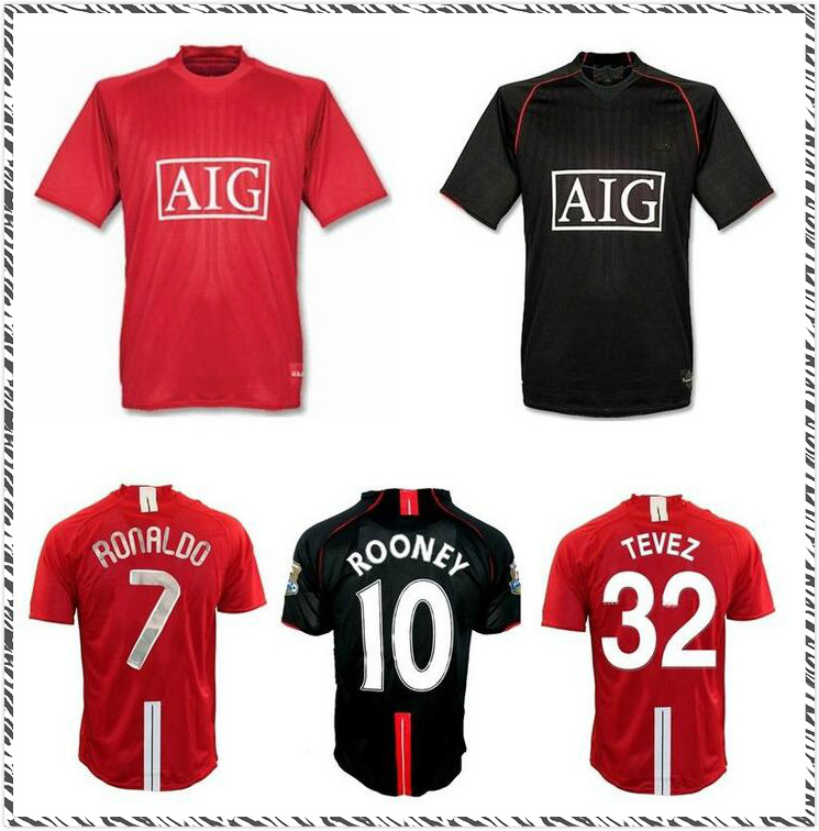 

2007 2008 Ronaldo Rooney Giggs Nani retro soccer jersey 07 09 home away Scholes Tevez BERBATOV VIDIC vintage classic football shirt, Black;yellow