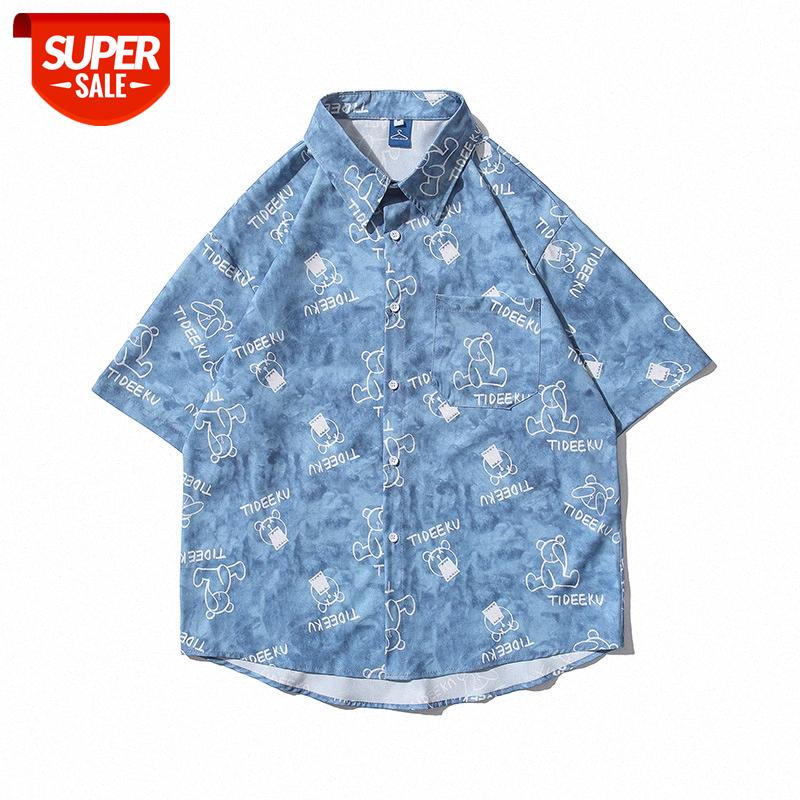 

Japanese full-print short-sleeved shirt male street loose casual couple half-sleeved floral #GW2Y, White;black