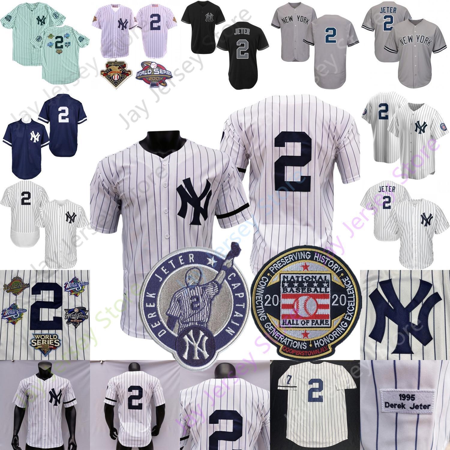 

Derek Jeter Jersey 1995 White Pinstripe 2020 Baseball Hall Of Fame Patch Home Away Grey Black Pullover Button All Stitched, Blue;black