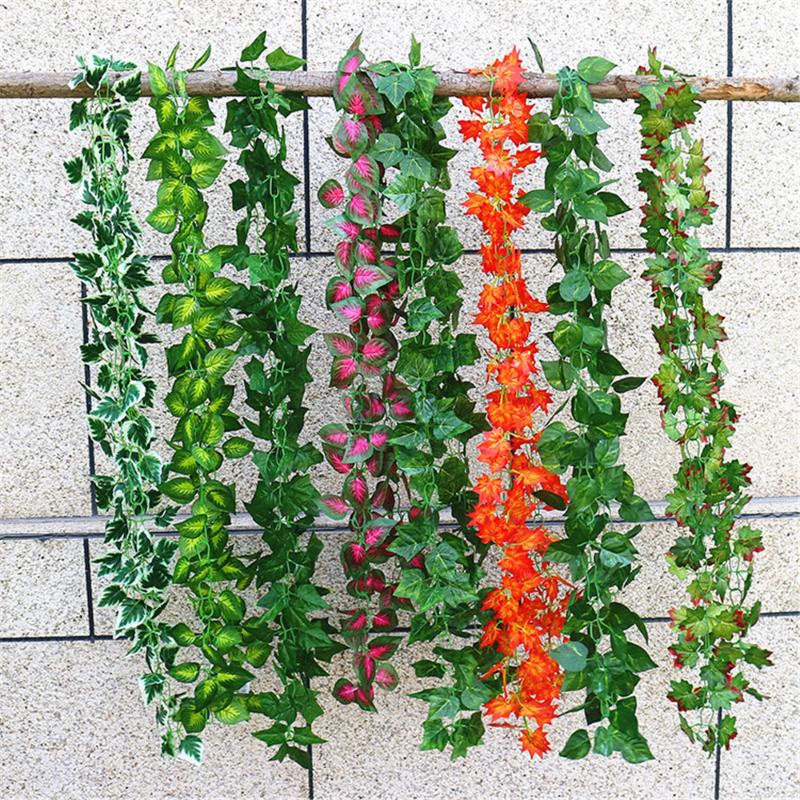 

Decorative Flowers & Wreaths 240cm Artificial Plants Creeper Green Leaf Ivy Vine Grass Grape Leaves For Home Garden Party Decor Rattan