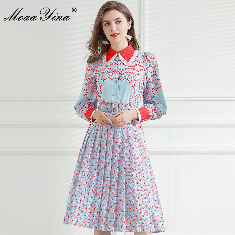 

Fashion Designer dress Spring Autumn Women's Dress Long sleeve Dots Print Elegant Slim Dresses 210524, Multi