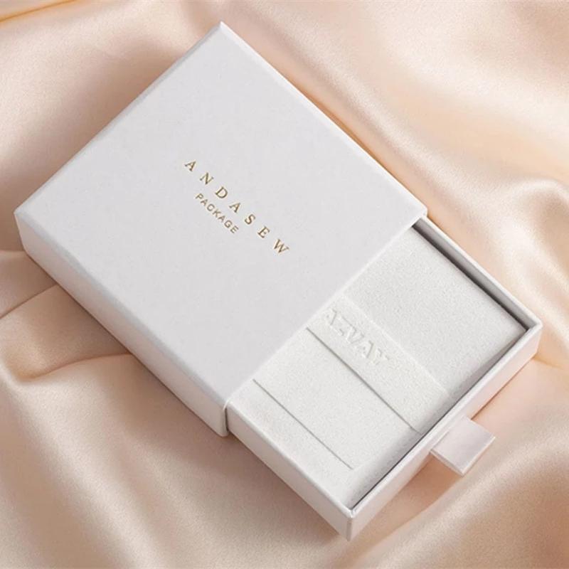 

Jewelry Pouches, Bags 50pcs Personalized Debossed Gold Silver Logo Chic Small Jewerly Drawer Cardboard Box Custom Earrings Necklace Boxes