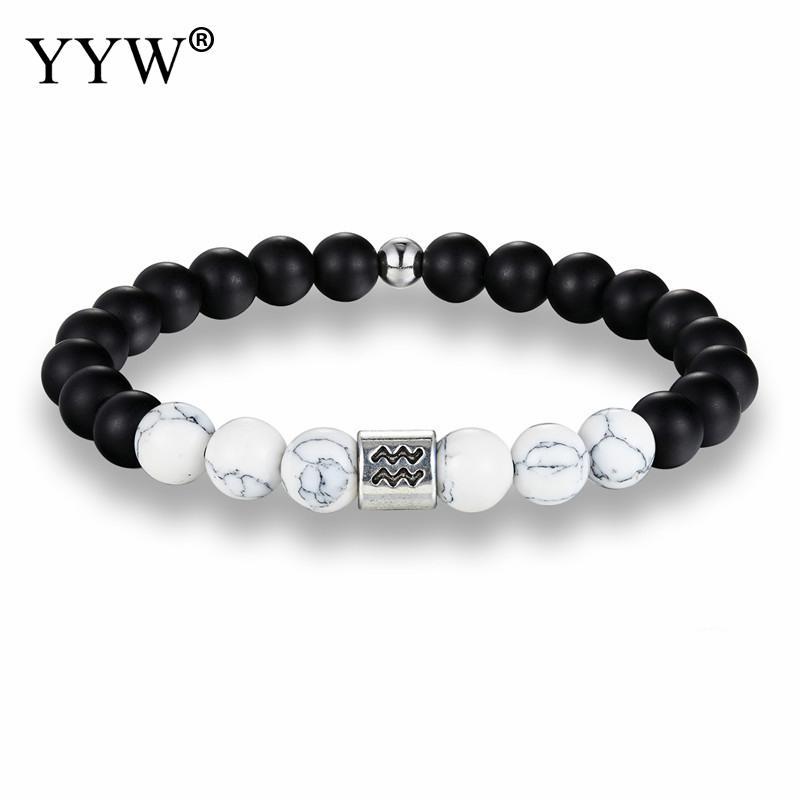 

Beaded, Strands 12 Zodiac Signs 8mm Agates Stone Beads Bracelets Vintage Magnesite Constellation Horoscope Jewelry For Men Women Gift, Black