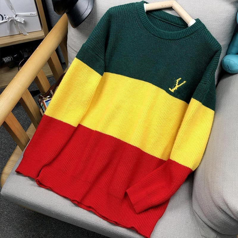

21ss Autumn Winter Mens Sweaters Long Sleeve Printing Pullover hoodies Crew Neck Knit hip hop Sweatshirt Patchwork men Women Casual clothes, White;black