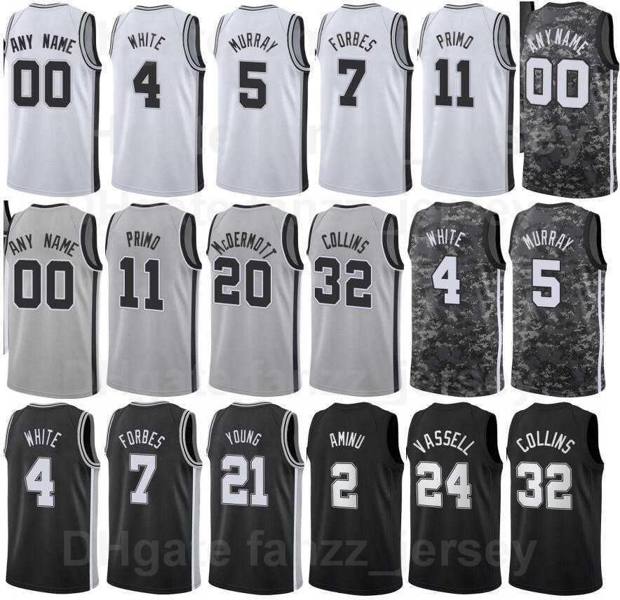 

Screen Printed Basketball Al-Farouq Aminu Jersey 2 Doug McDermott 20 Joshua Primo 11 Lonnie Walker IV 1 Jakob Poeltl 25 Dejounte Murray 5 White Camo Man Woman Youth, Grey