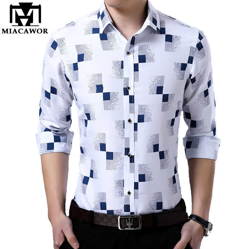 

MIACAWOR Brand Design Men Shirt Spring Long Sleeve Casual Shirt Fashion Print Chemise Homme Camisa Masculina C419 210629, Light blue