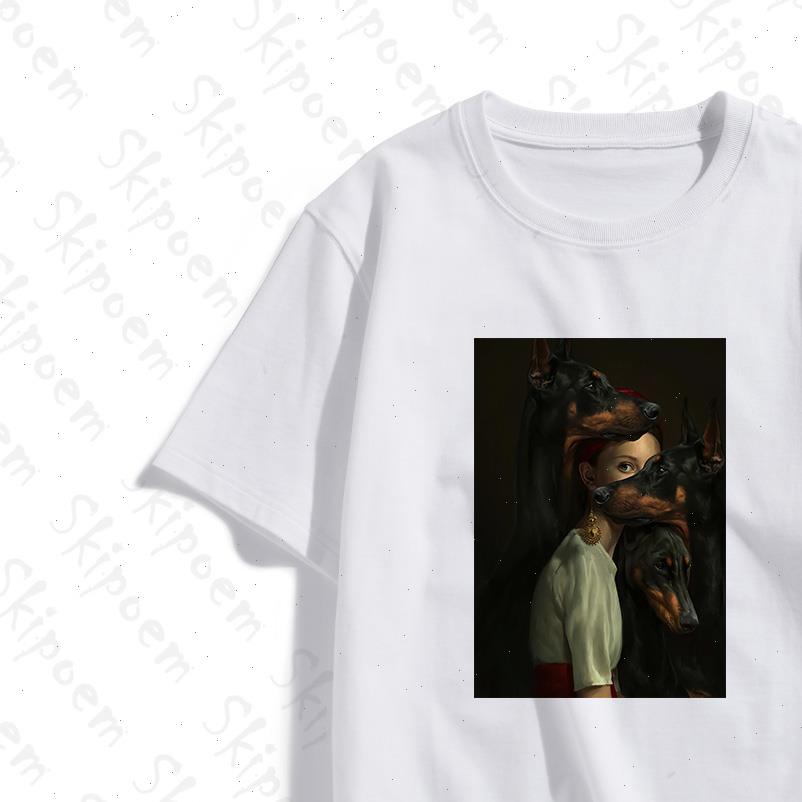 

retro womens t shirts style woman with dog shirt women korean punk vintage short sleeve plus size cotton clothes, White
